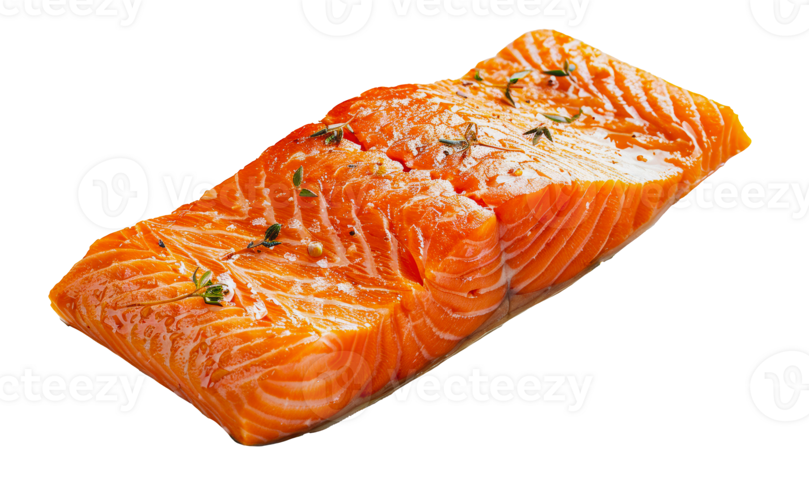 Fresh salmon fillet with herbs and seasoning, cut out - stock . png