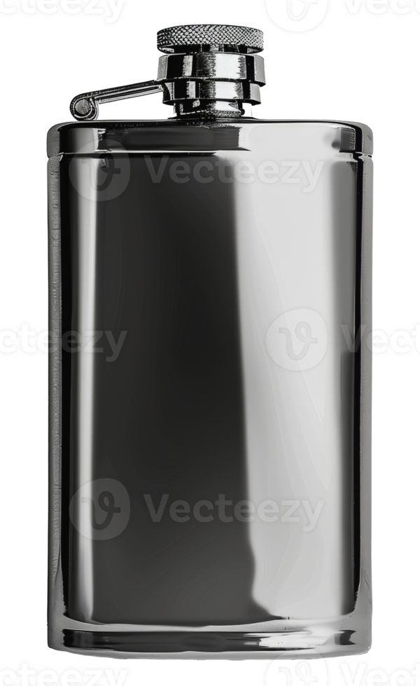 Shiny stainless steel hip flask, cut out - stock . png