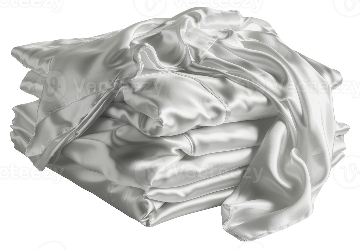 Pile of white satin sheets folded, cut out - stock . png