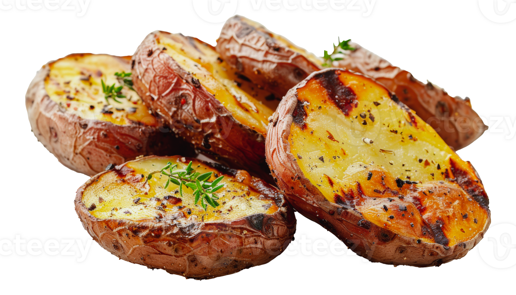 Roasted potatoes with seasoning, cut out - stock . png