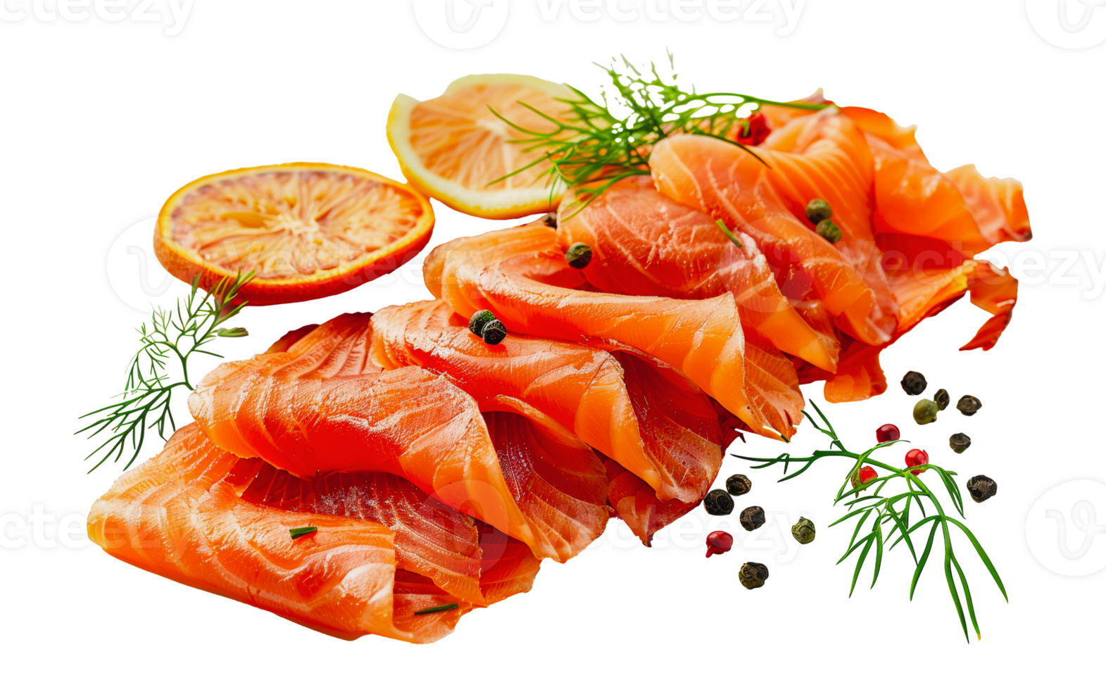 Smoked salmon slices with dill and citrus, cut out - stock . png