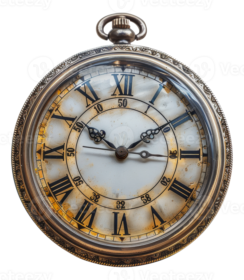 Antique round wooden wall clock, cut out - stock . png