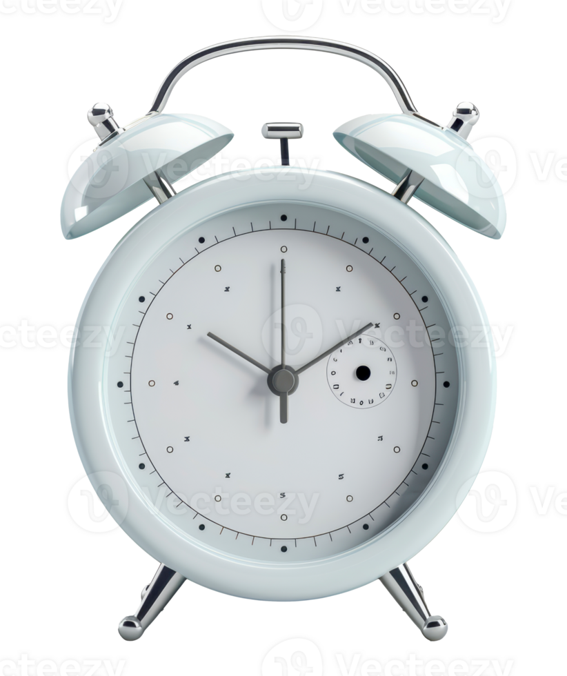Modern white alarm clock with twin bells, cut out - stock . png