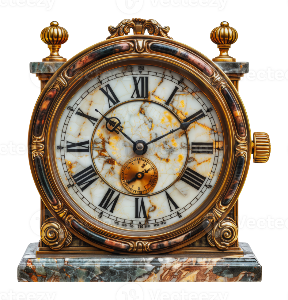 Antique round wooden wall clock, cut out - stock . png