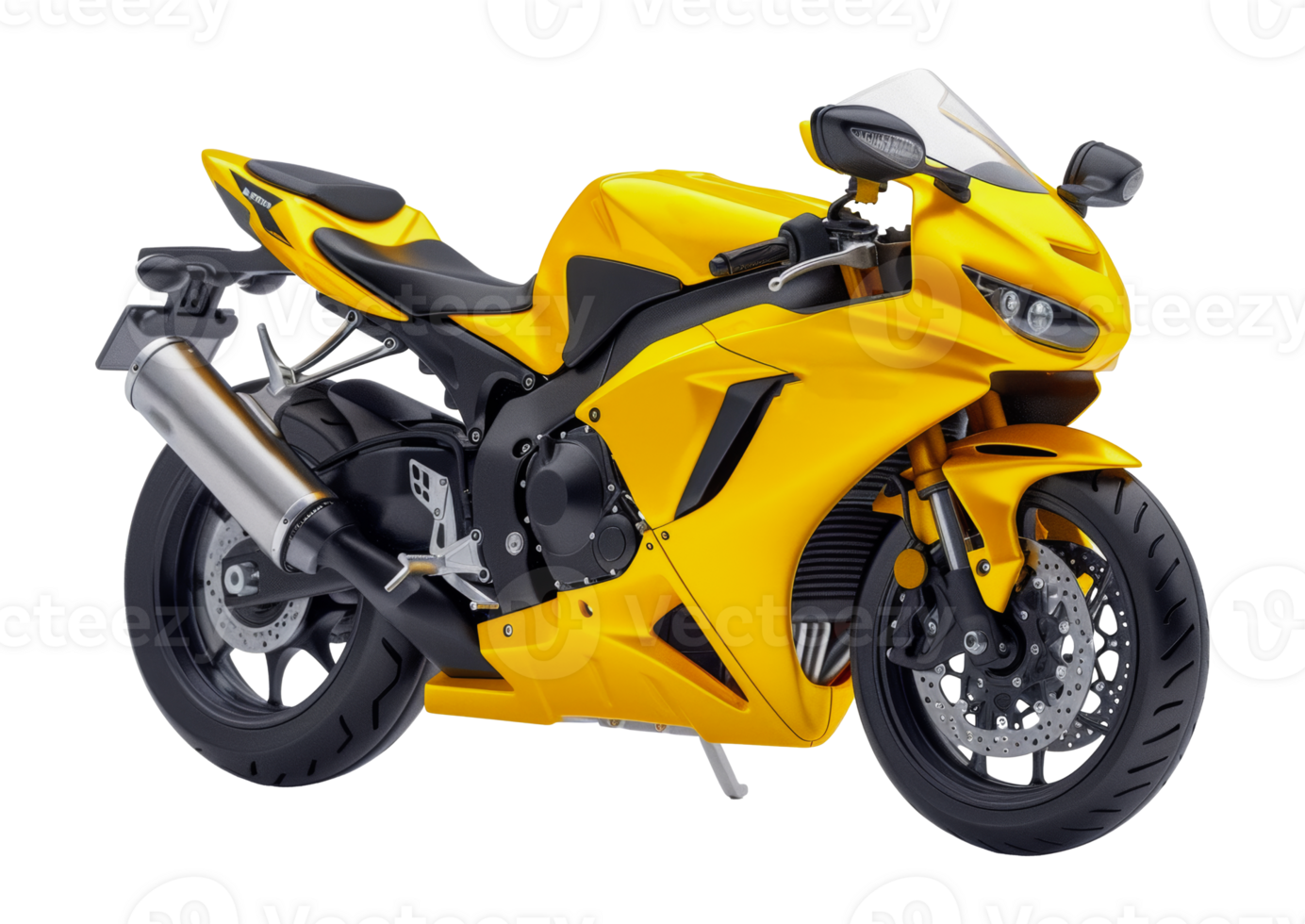 Sleek yellow sports motorcycle, cut out - stock . png