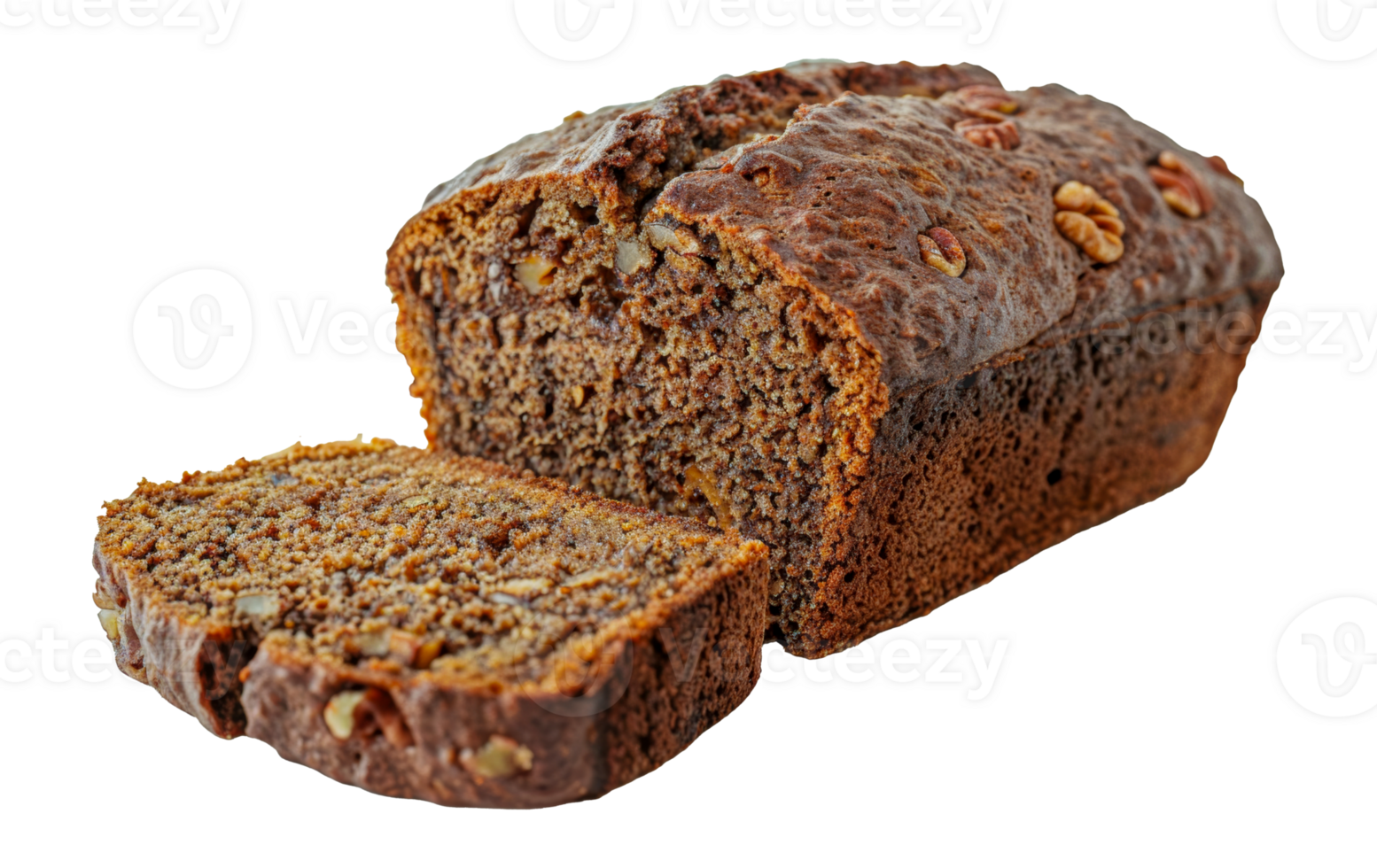 Sliced banana bread with walnuts, cut out - stock . png