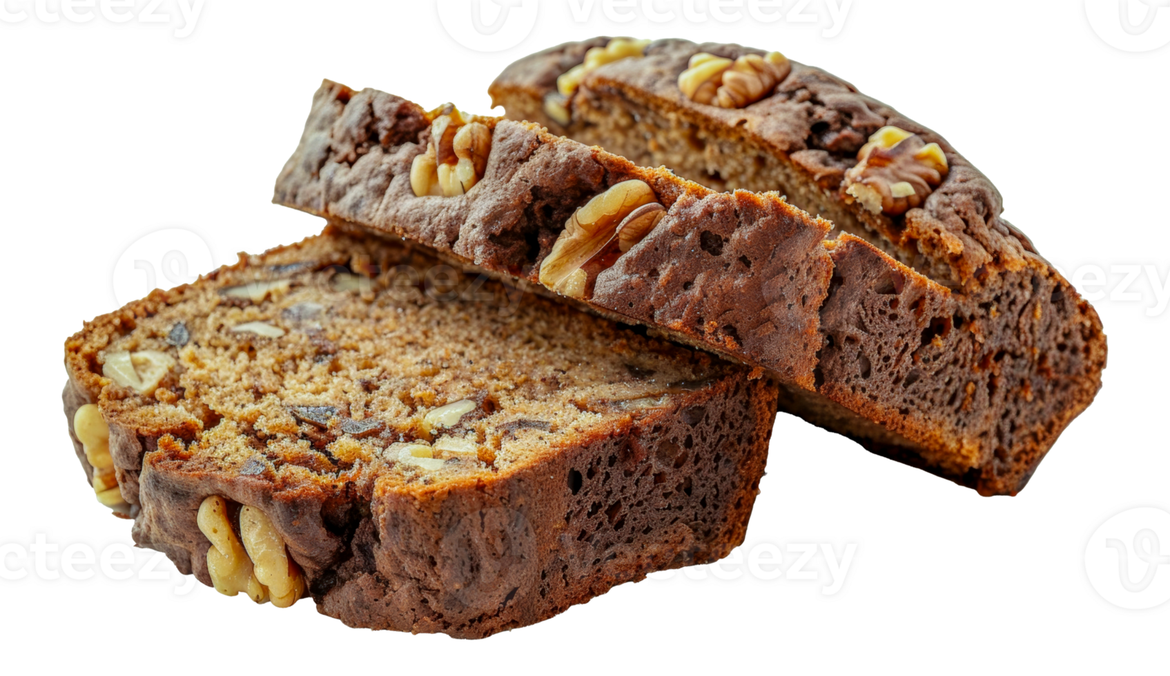 Sliced banana bread with walnuts, cut out - stock . png