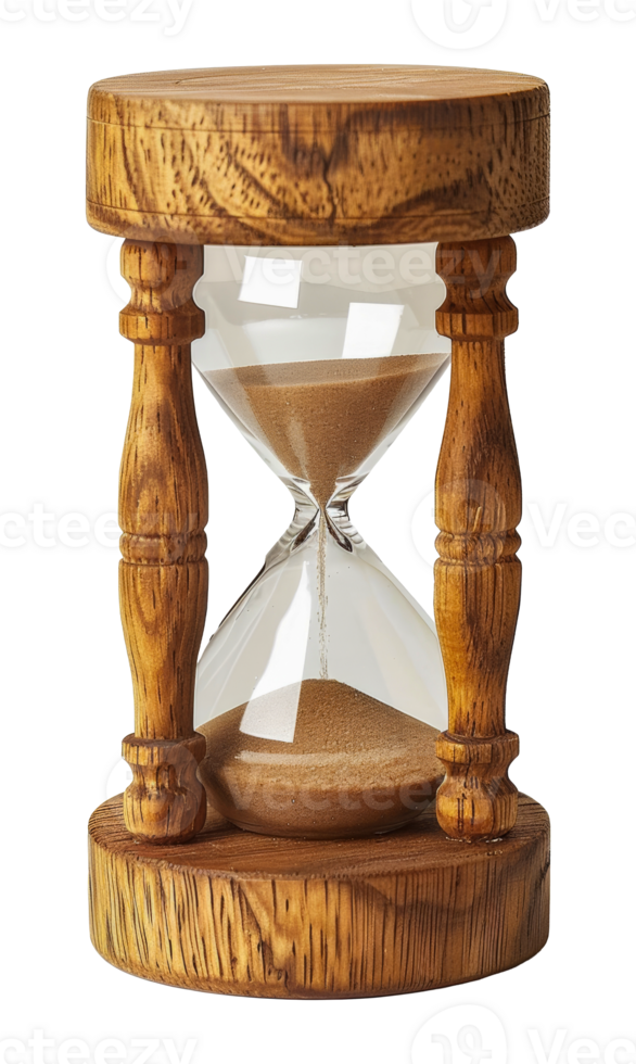 Yellow sand running through a glass hourglass, cut out - stock . png