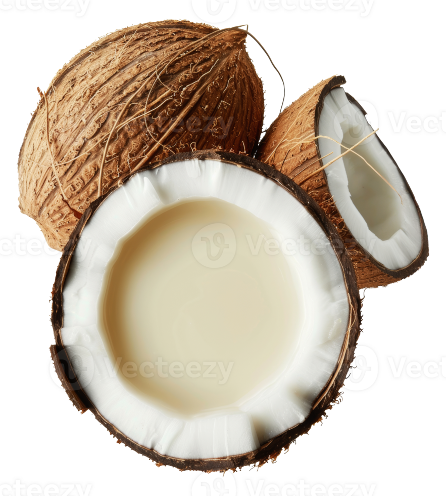 Fresh coconut and coconut milk, cut out - stock . png