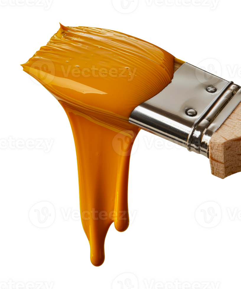 Yellow paint brush stroke with dripping texture, cut out - stock . png