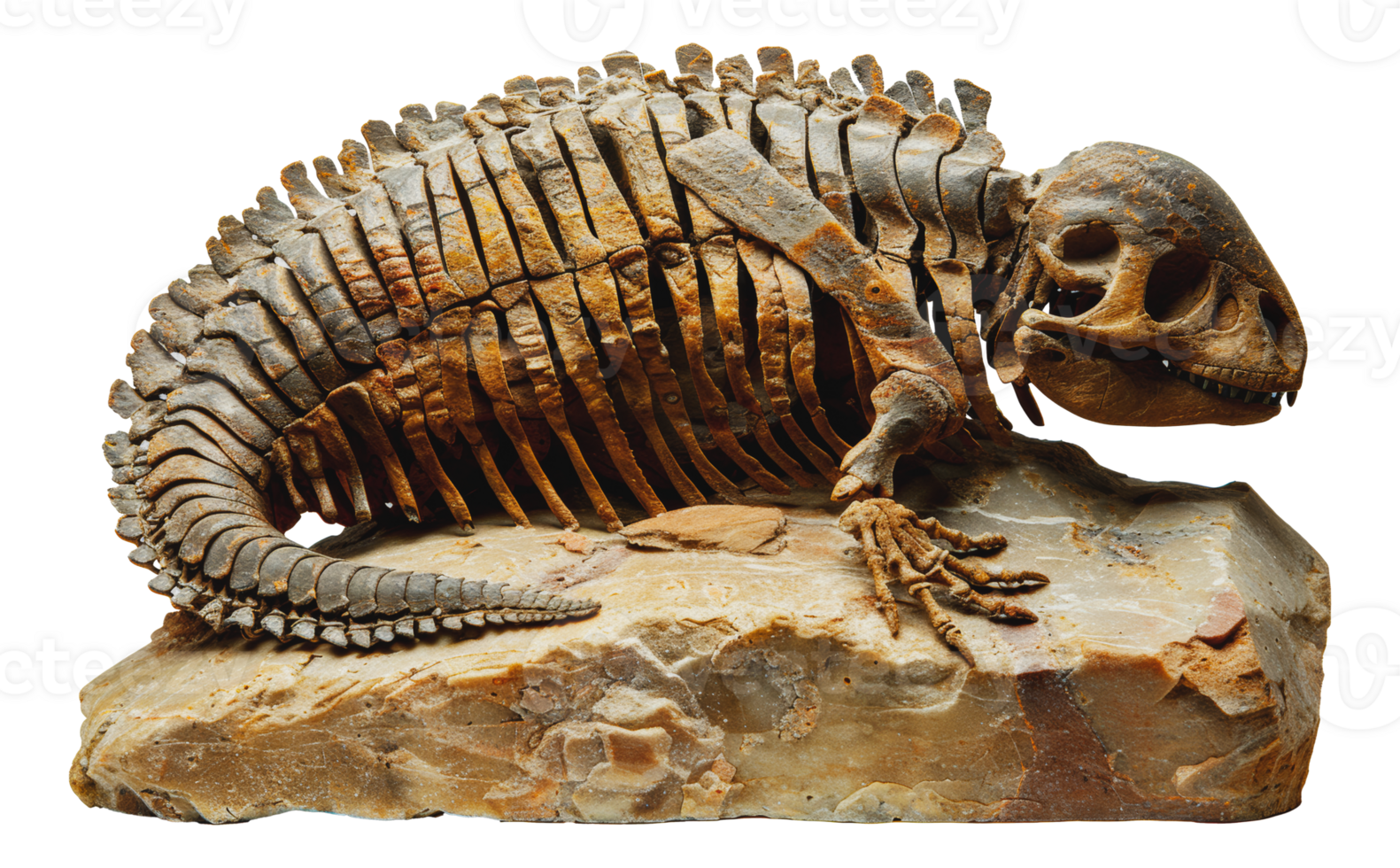 Iguanodon dinosaur fossil on rock, cut out - stock . png