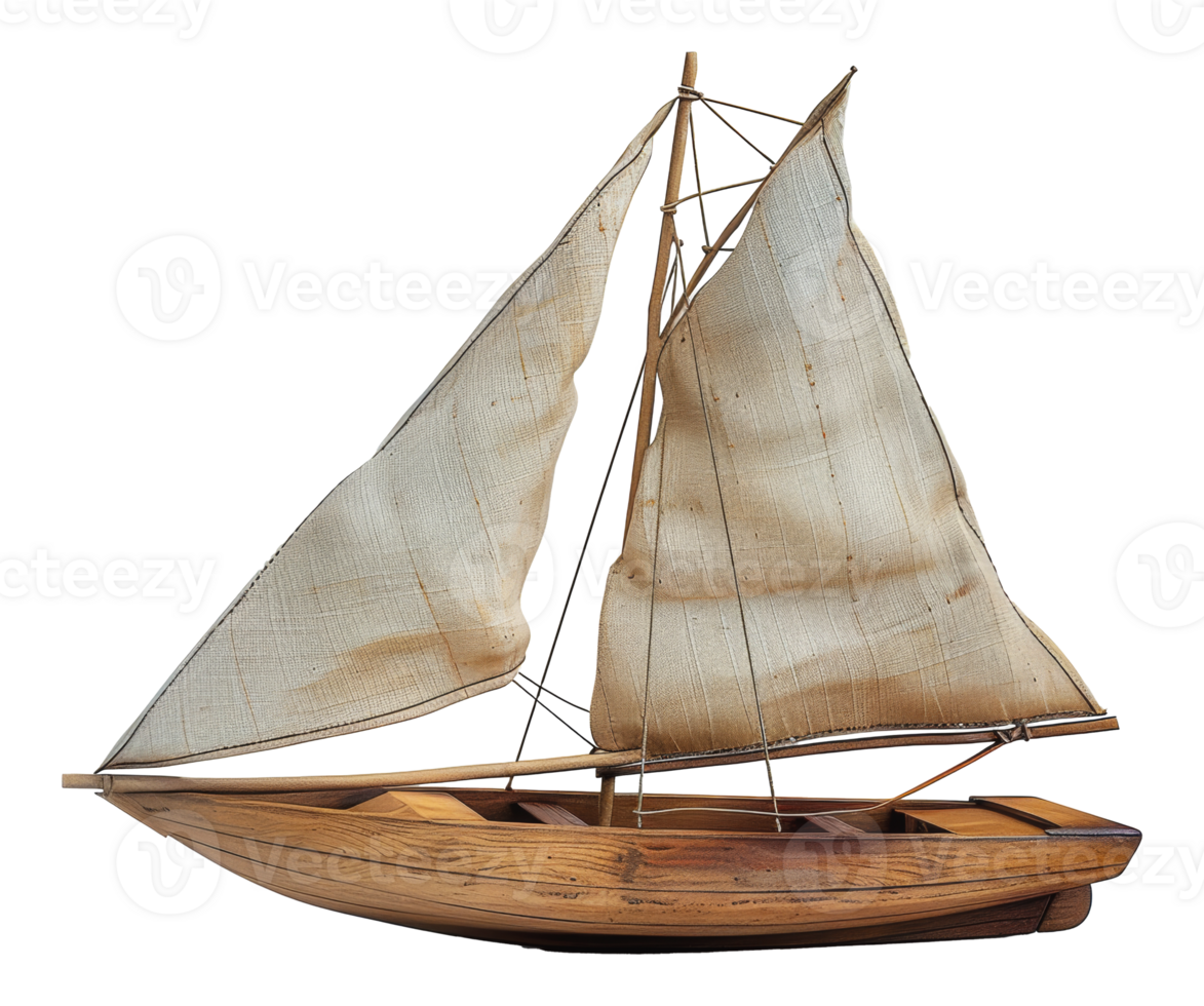 Vintage wooden model sailboat, cut out - stock . png