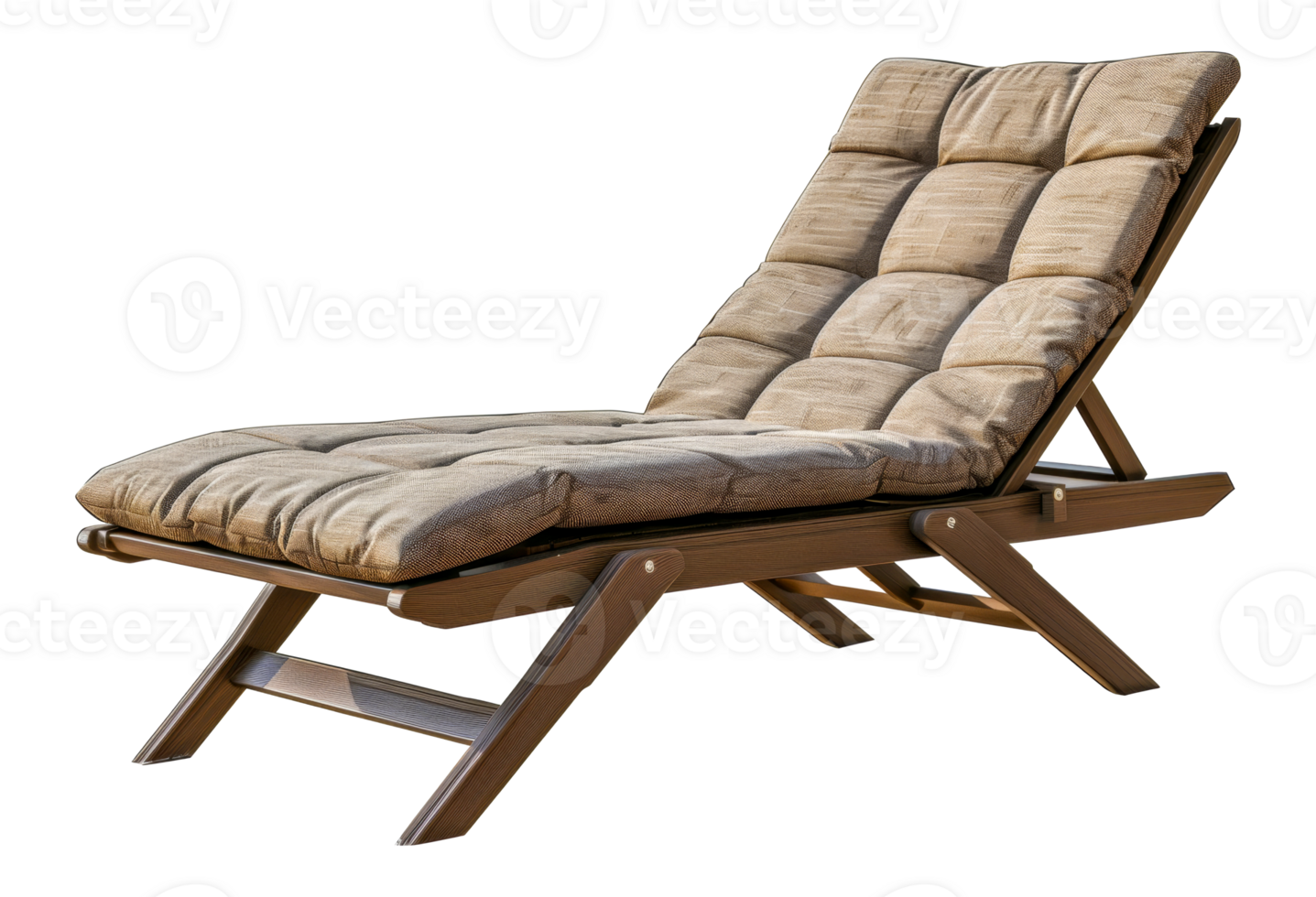 Wooden lounge chair with striped cushion, cut out - stock . png