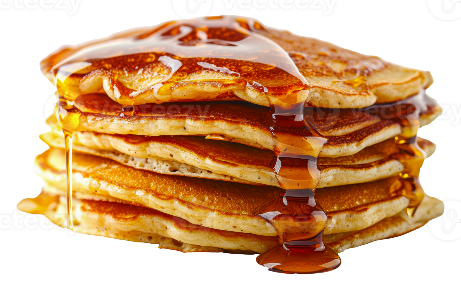 Stack of fluffy pancakes with syrup, cut out - stock . png