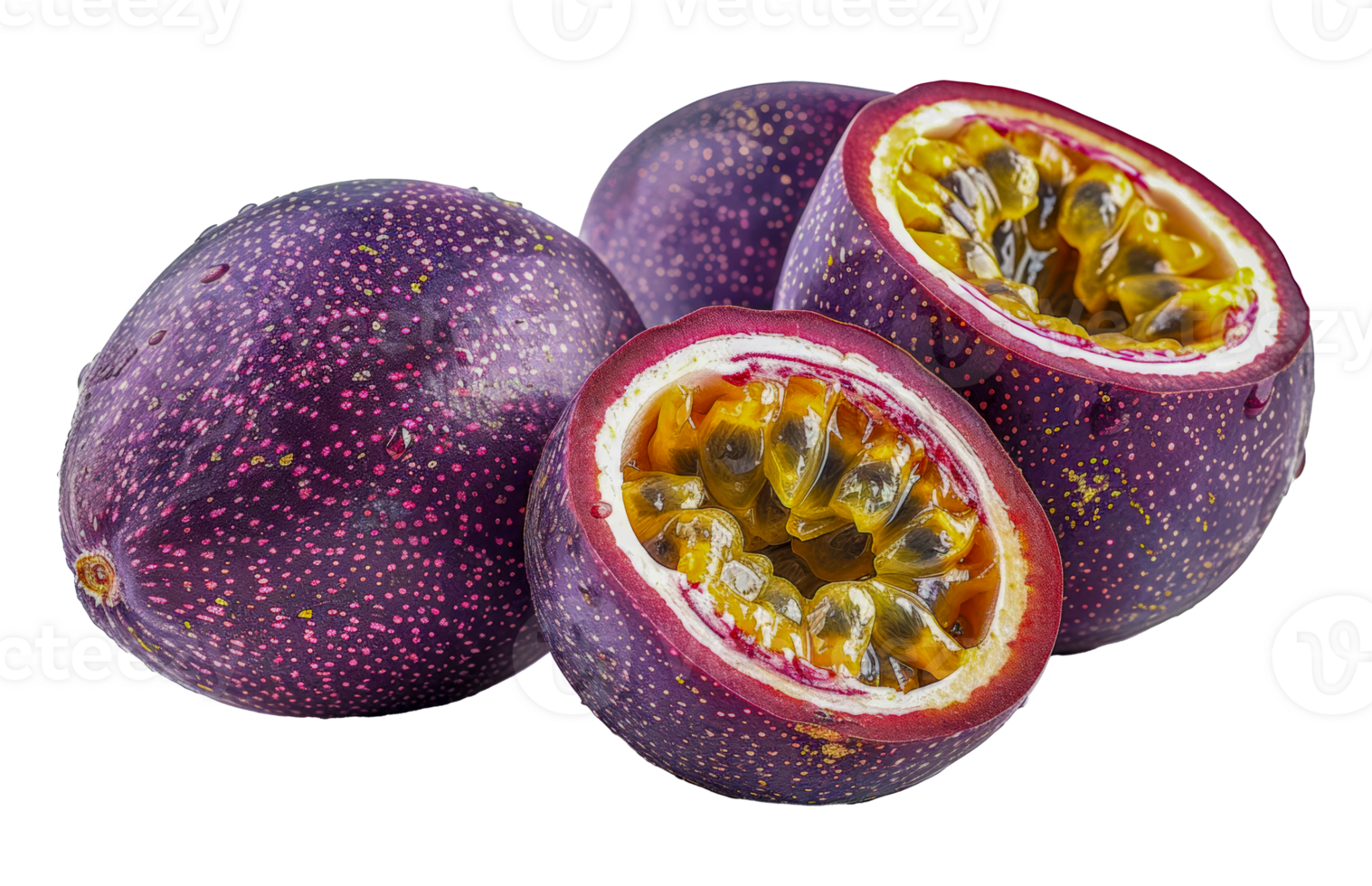 Fresh passion fruit halves, cut out - stock . png