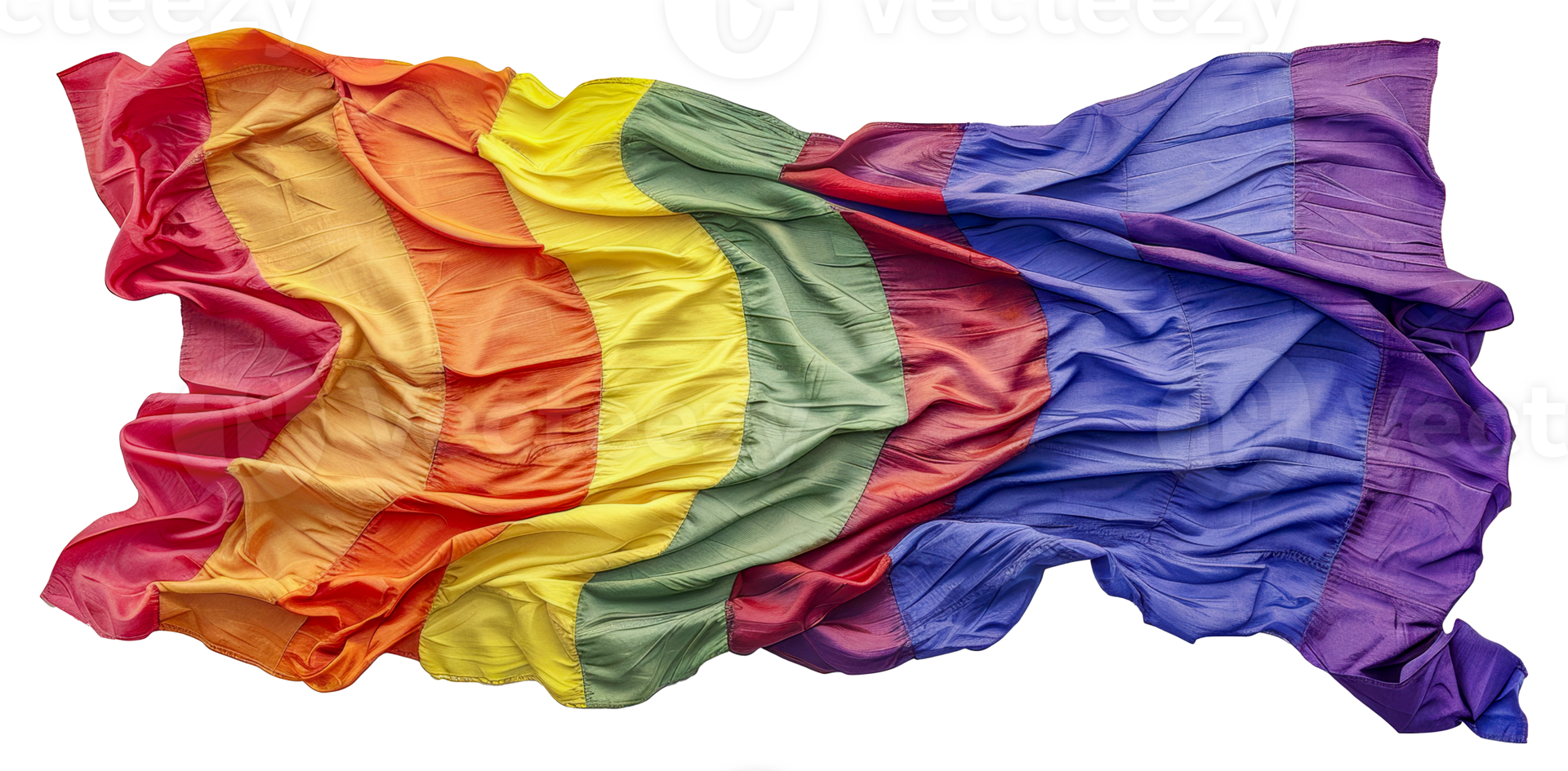 Colorful wavy silk fabric background in rainbow colors, cut out - stock . png