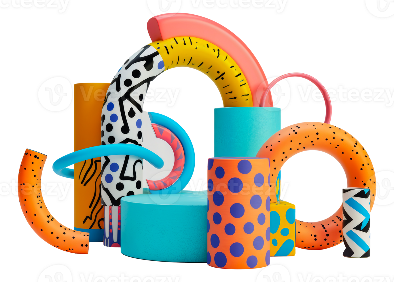 Dynamic abstract shapes in playful colors, cut out - stock . png