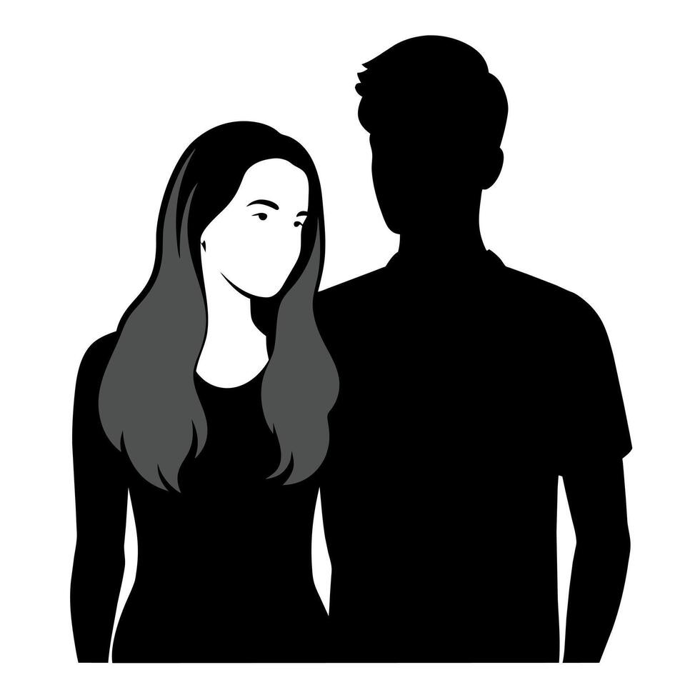 Couple of young people standing and embarrassing each other silhouette vector