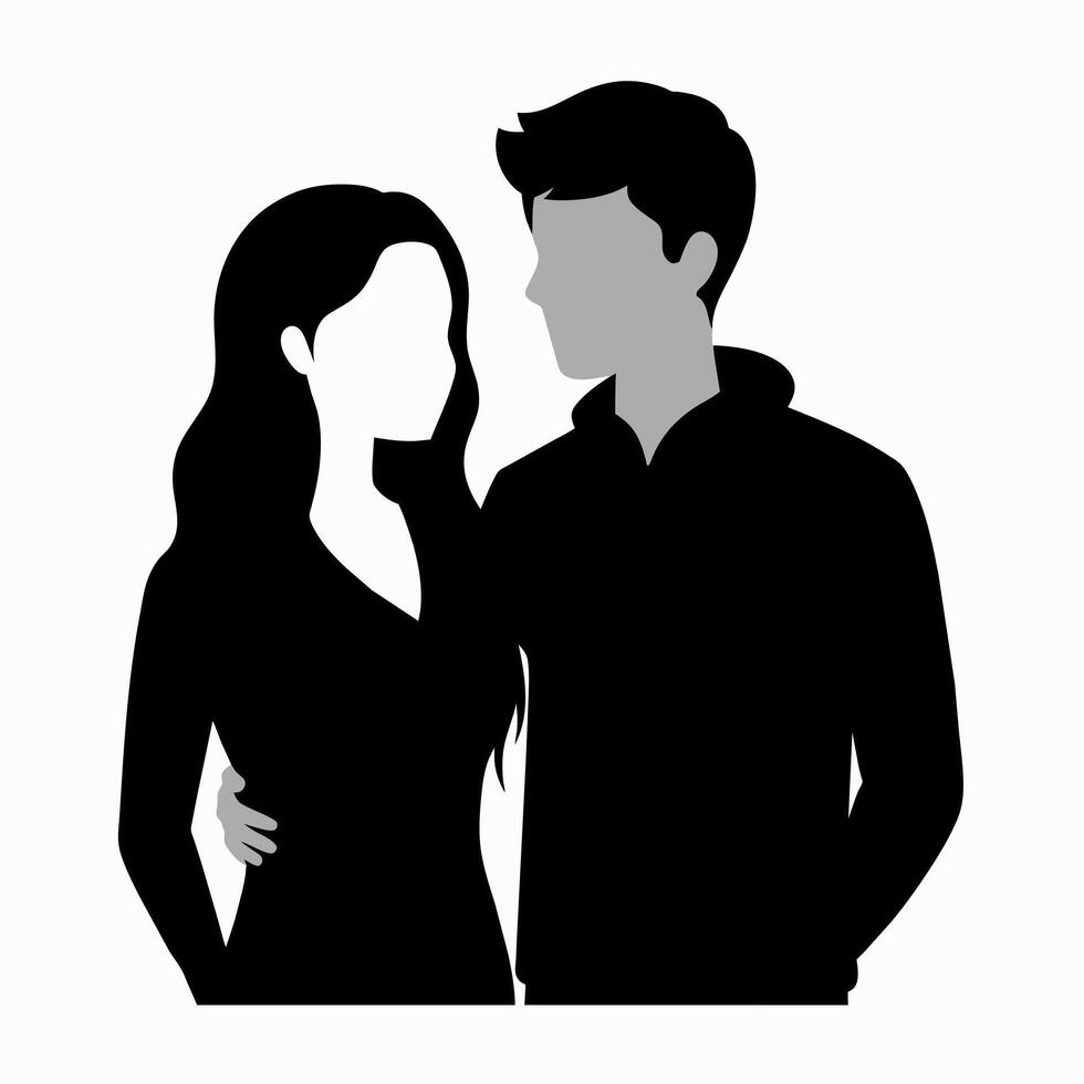 Couple of young people standing and embarrassing each other silhouette vector