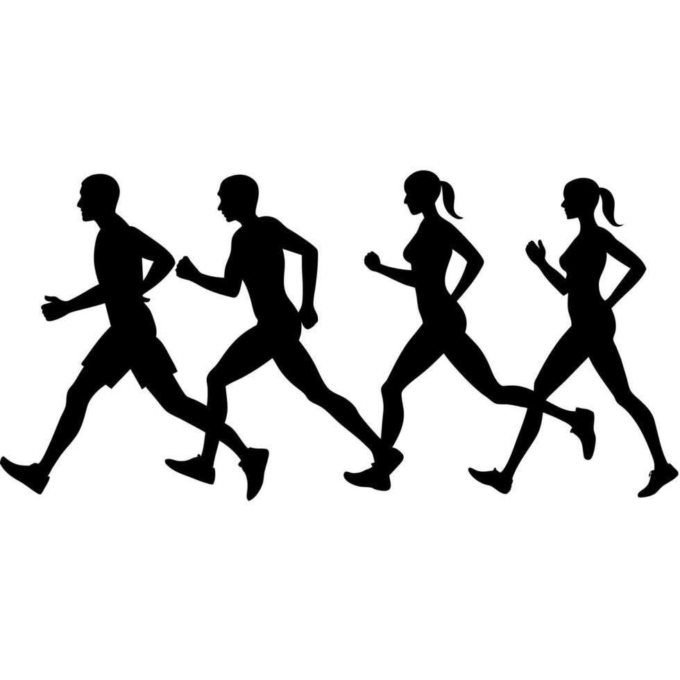 Marathon runner running everyone for going fast, silhouette vector