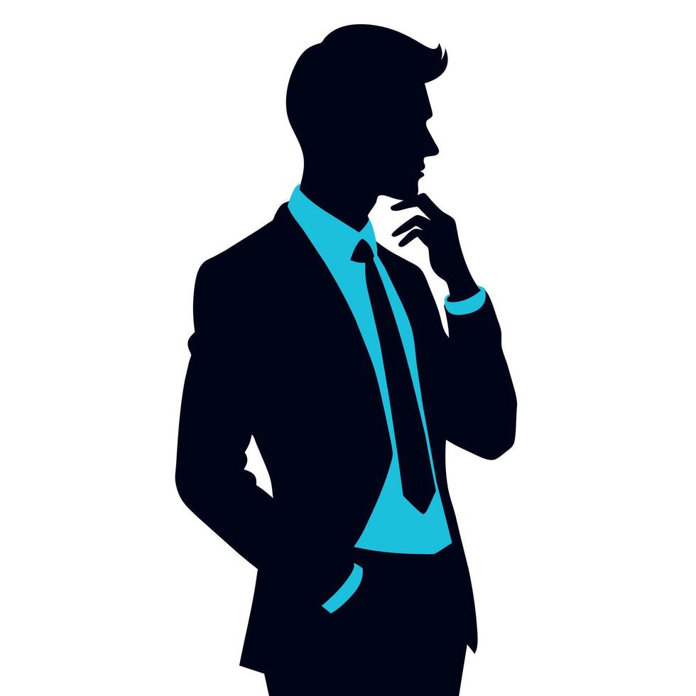 A business man thinking pose silhouette white background vector