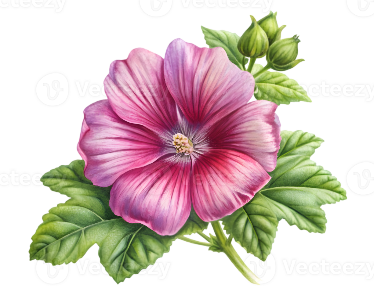 Hollyhock Flower Grain Illustration Isolated on White Background png