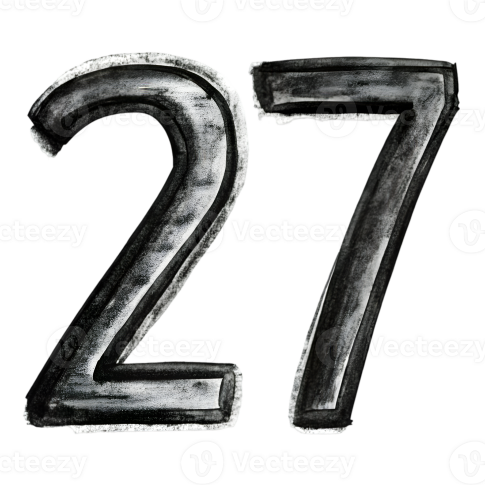 Hand-Drawn Grunge Number 27 - Black Marker Isolated on Transparent Background png