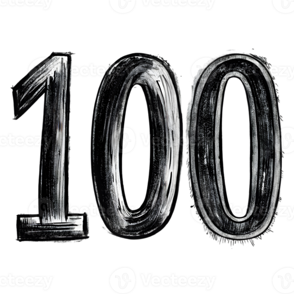 Hand-Drawn Grunge Number 100 - Black Marker Isolated on Transparent Background png