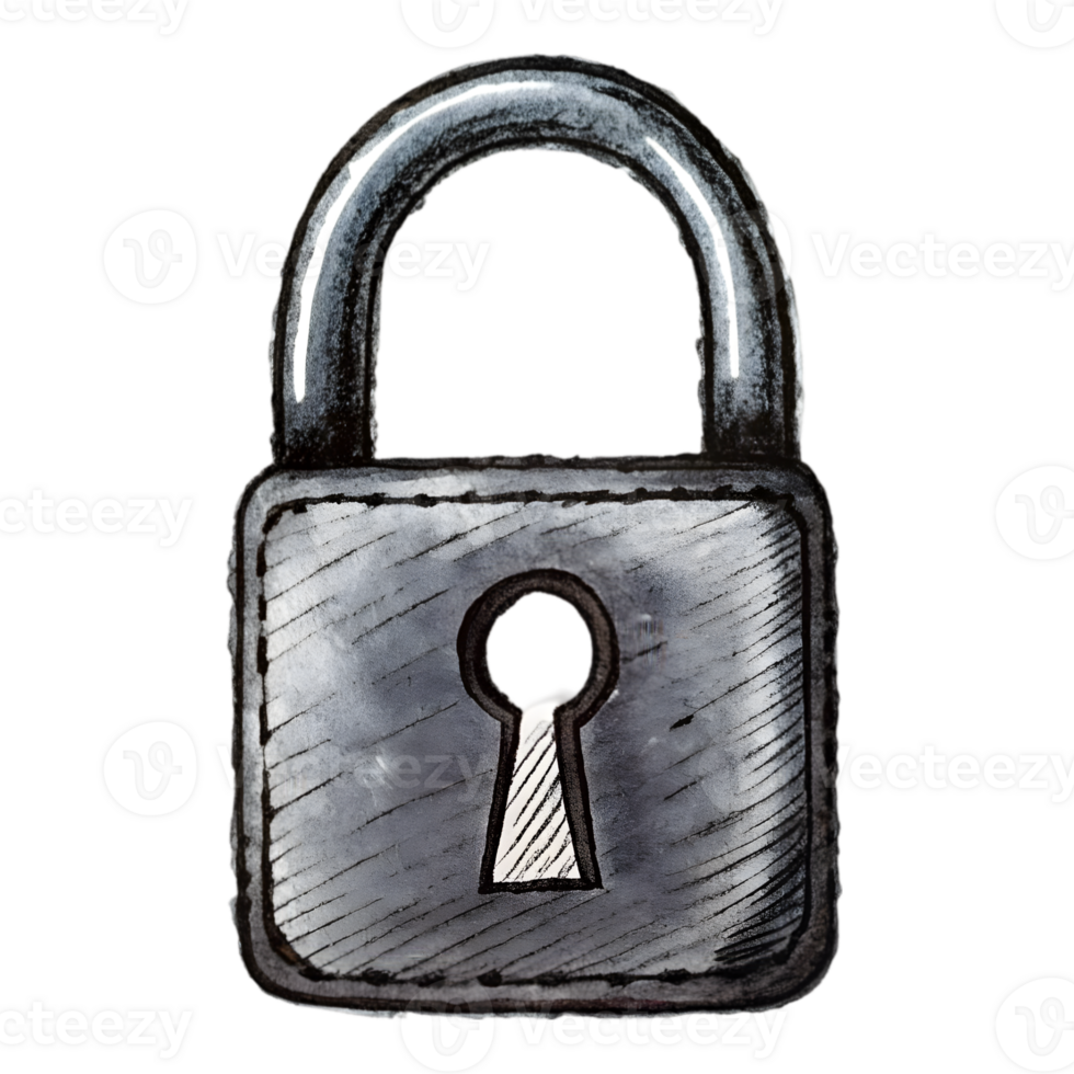 Hand-Drawn Grunge Scribble Lock - Black Marker Isolated on Transparent Background png