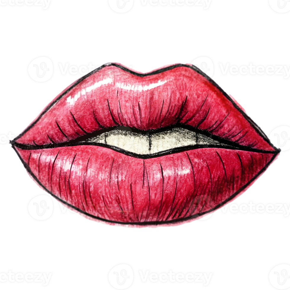 Hand-Drawn Grunge Scribble Lips - Black Marker Isolated on Transparent Background png
