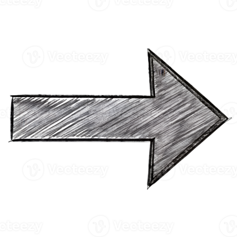 Hand-Drawn Grunge Scribble Arrow Pointing Right - Black Marker Isolated on Transparent Background png