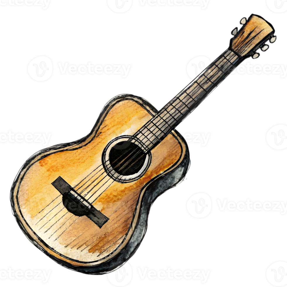 Hand-Drawn Grunge Guitar - Black Marker Isolated on Transparent Background png