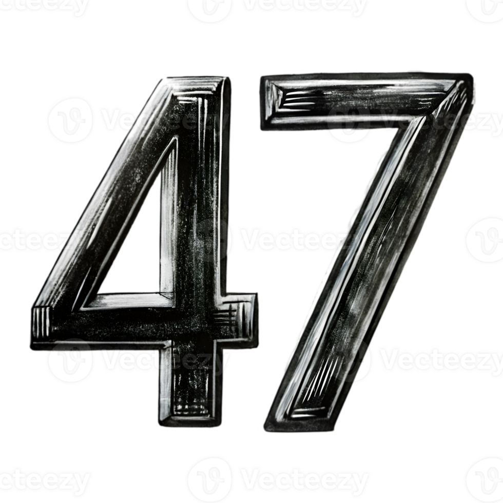Hand-Drawn Grunge Number 47 - Black Marker Isolated on Transparent Background png