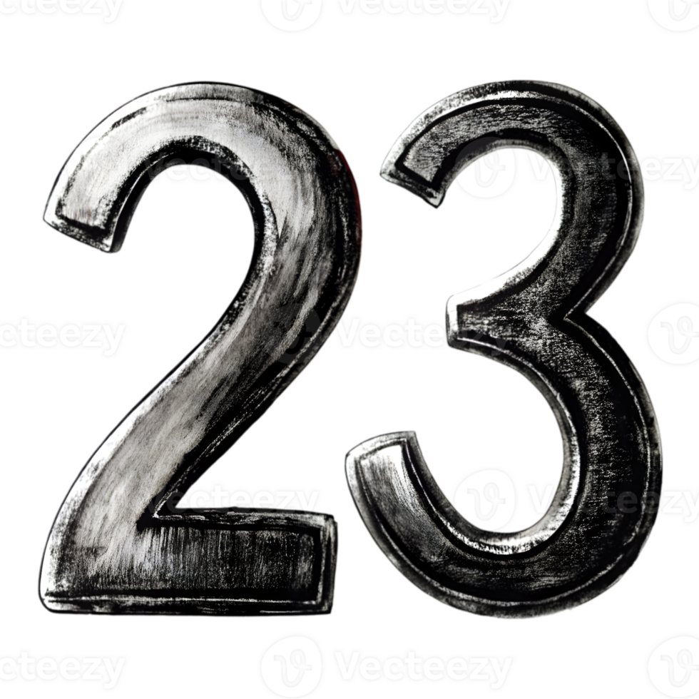 Hand-Drawn Grunge Number 23 - Black Marker Isolated on Transparent Background png