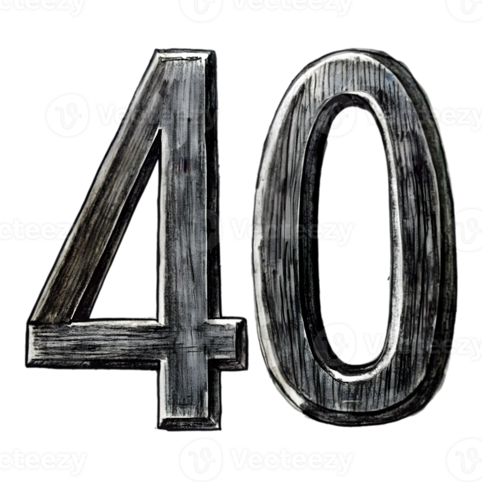 Hand-Drawn Grunge Number 40 - Black Marker Isolated on Transparent Background png