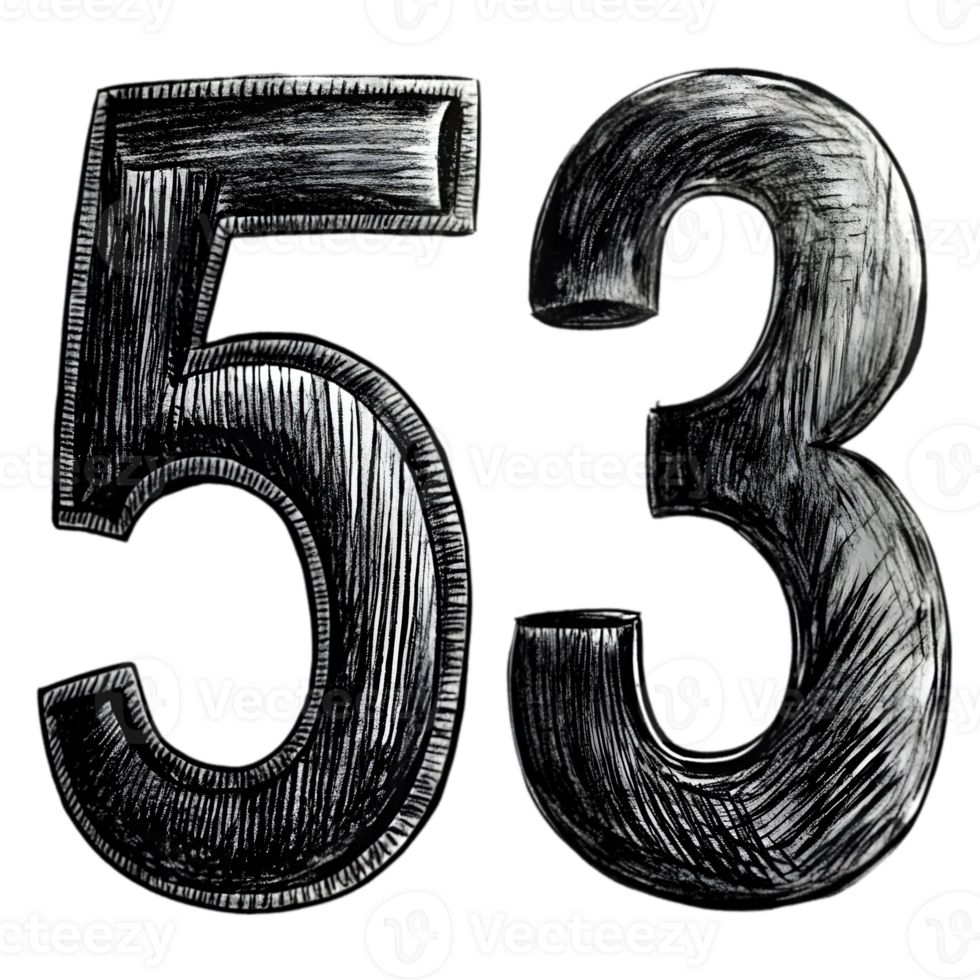 Hand-Drawn Grunge Number 53 - Black Marker Isolated on Transparent Background png