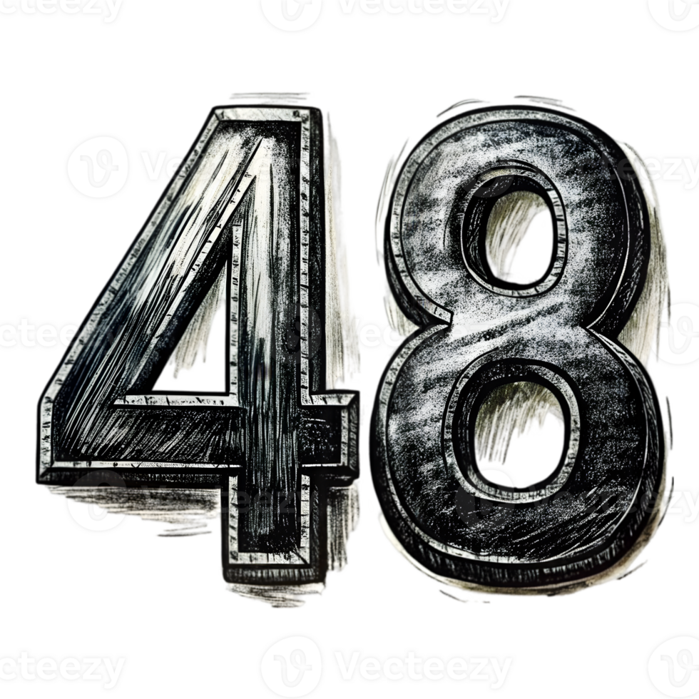 Hand-Drawn Grunge Number 48 - Black Marker Isolated on Transparent Background png