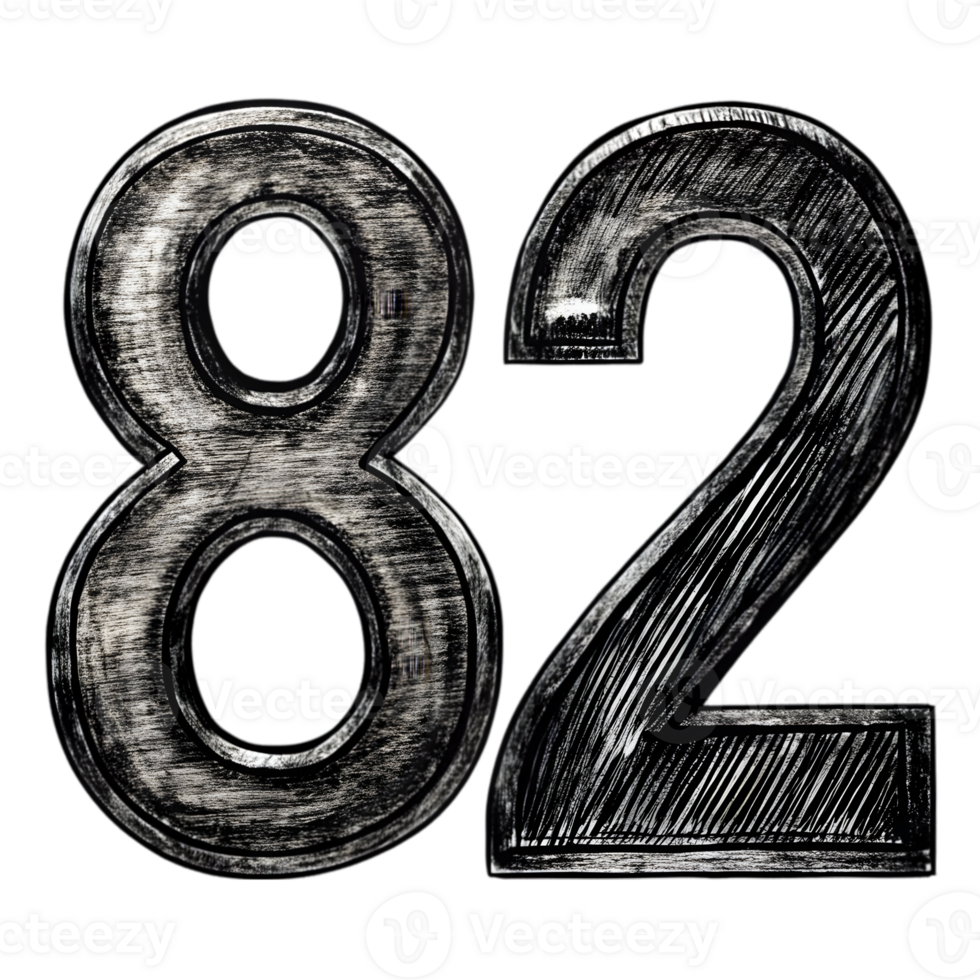 Hand-Drawn Grunge Number 82 - Black Marker Isolated on Transparent Background png