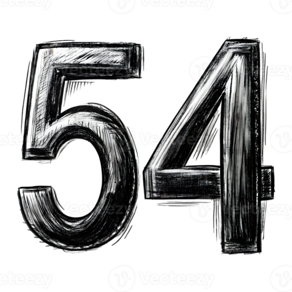 Hand-Drawn Grunge Number 54 - Black Marker Isolated on Transparent Background png