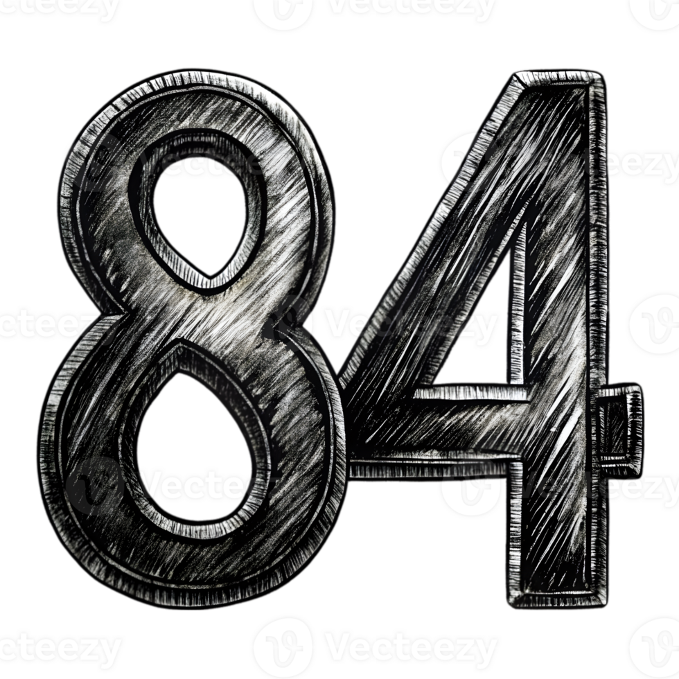 Hand-Drawn Grunge Number 84 - Black Marker Isolated on Transparent Background png