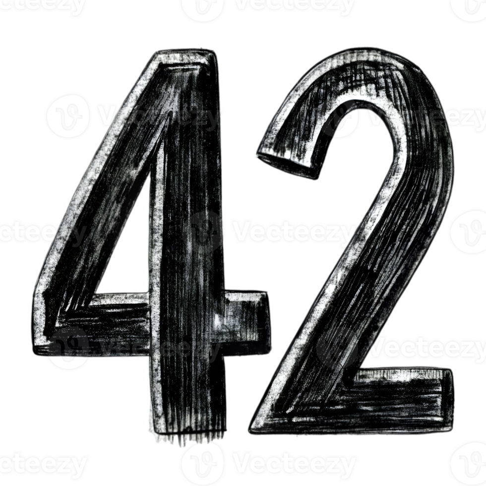 Hand-Drawn Grunge Number 42 - Black Marker Isolated on Transparent Background png