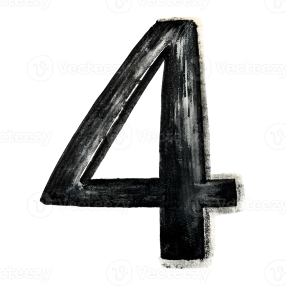 Hand-Drawn Grunge Number 4 - Black Marker Isolated on Transparent Background png