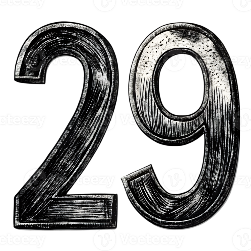 Hand-Drawn Grunge Number 29 - Black Marker Isolated on Transparent Background png