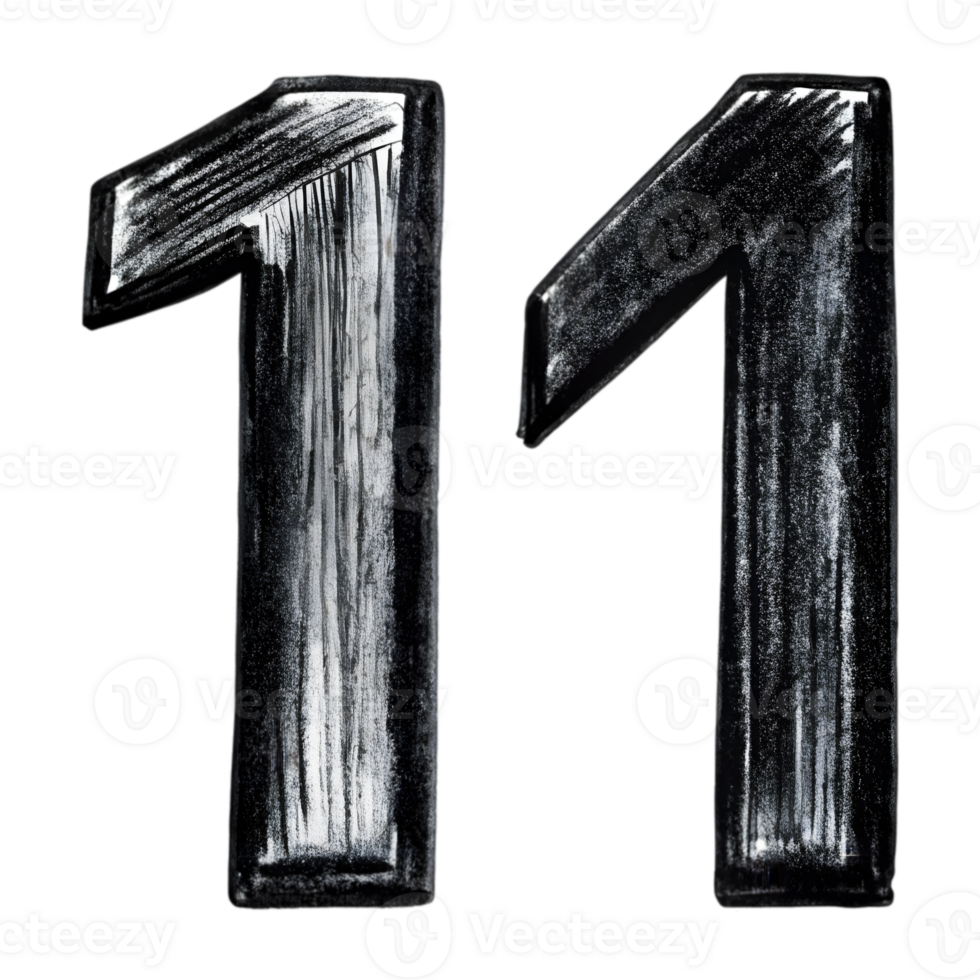 Hand-Drawn Grunge Number 11 - Black Marker Isolated on Transparent Background png