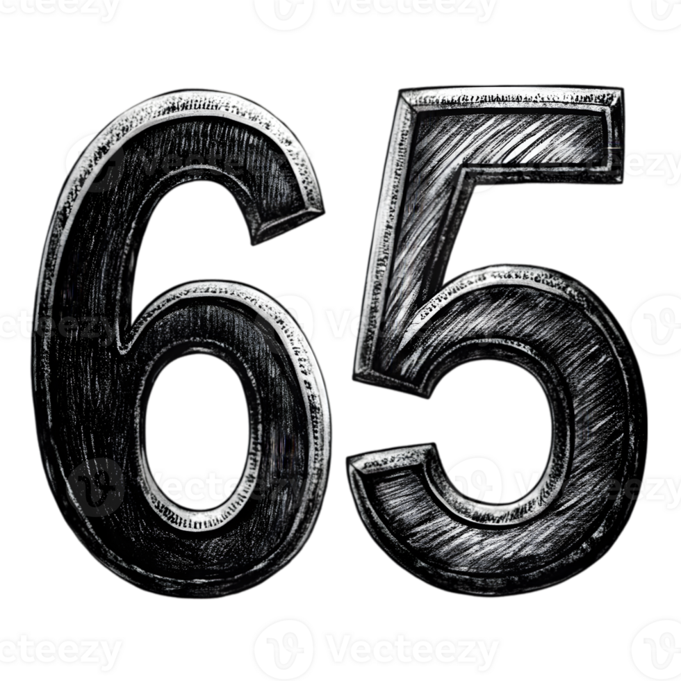 Hand-Drawn Grunge Number 65 - Black Marker Isolated on Transparent Background png