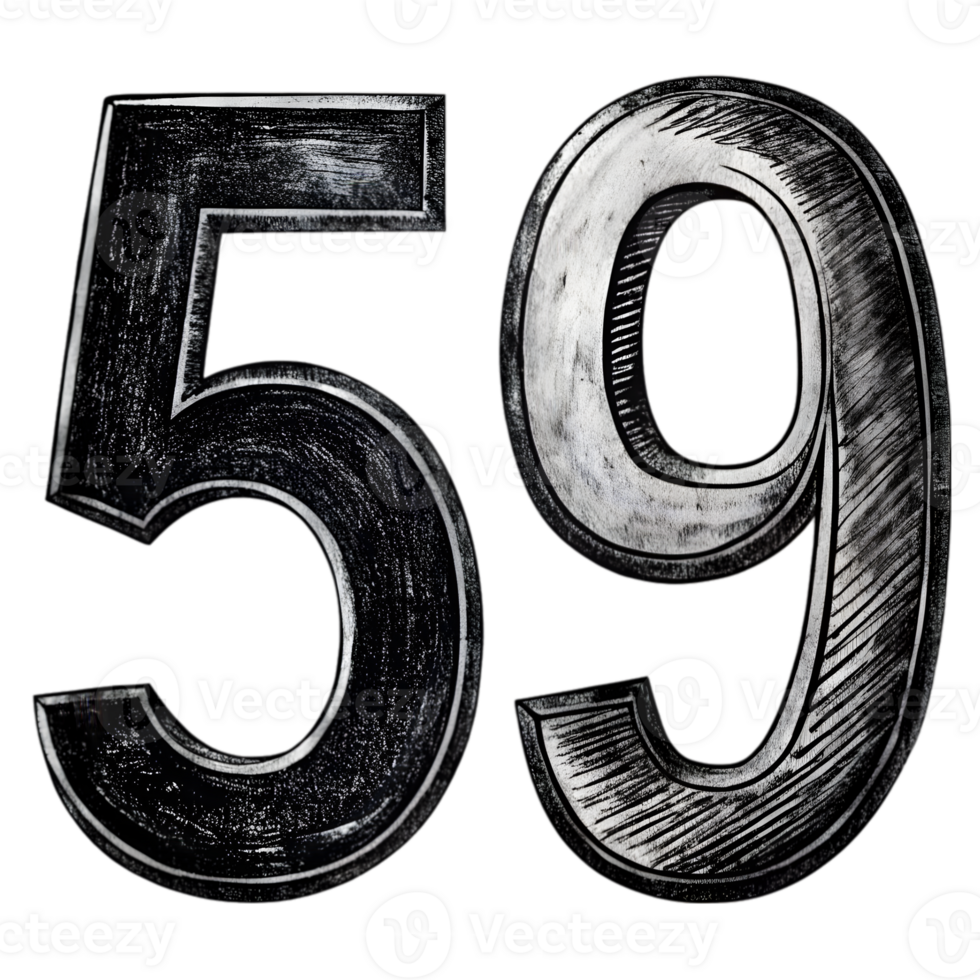 Hand-Drawn Grunge Number 59 - Black Marker Isolated on Transparent Background png