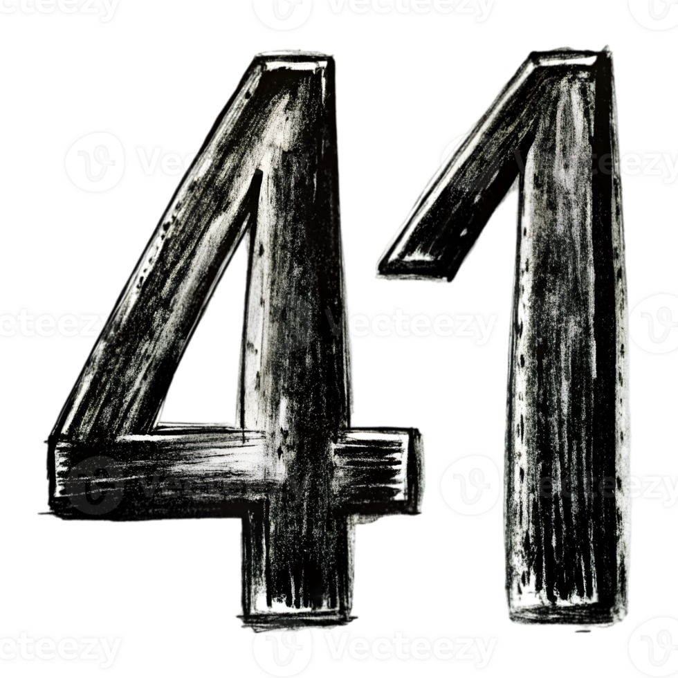 Hand-Drawn Grunge Number 41 - Black Marker Isolated on Transparent Background png