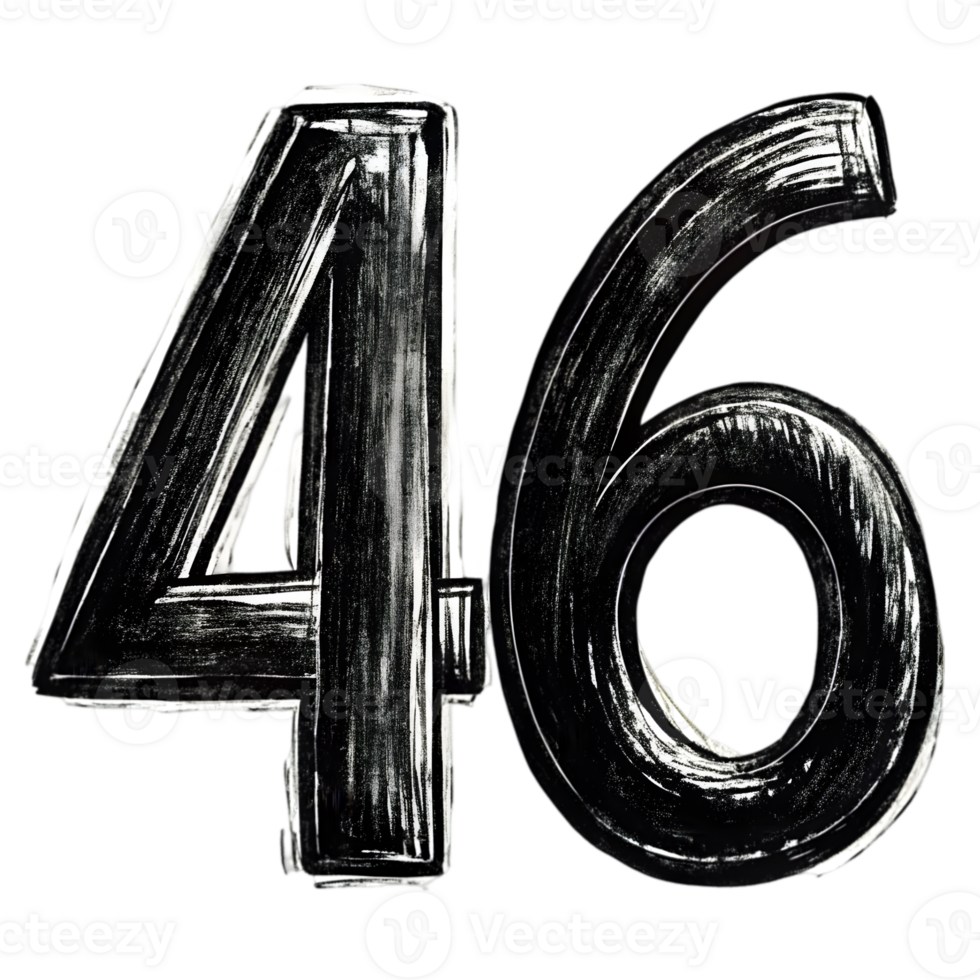 Hand-Drawn Grunge Number 46 - Black Marker Isolated on Transparent Background png
