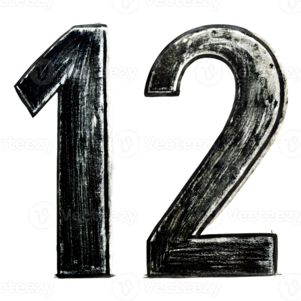 Hand-Drawn Grunge Number 12 - Black Marker Isolated on Transparent Background png