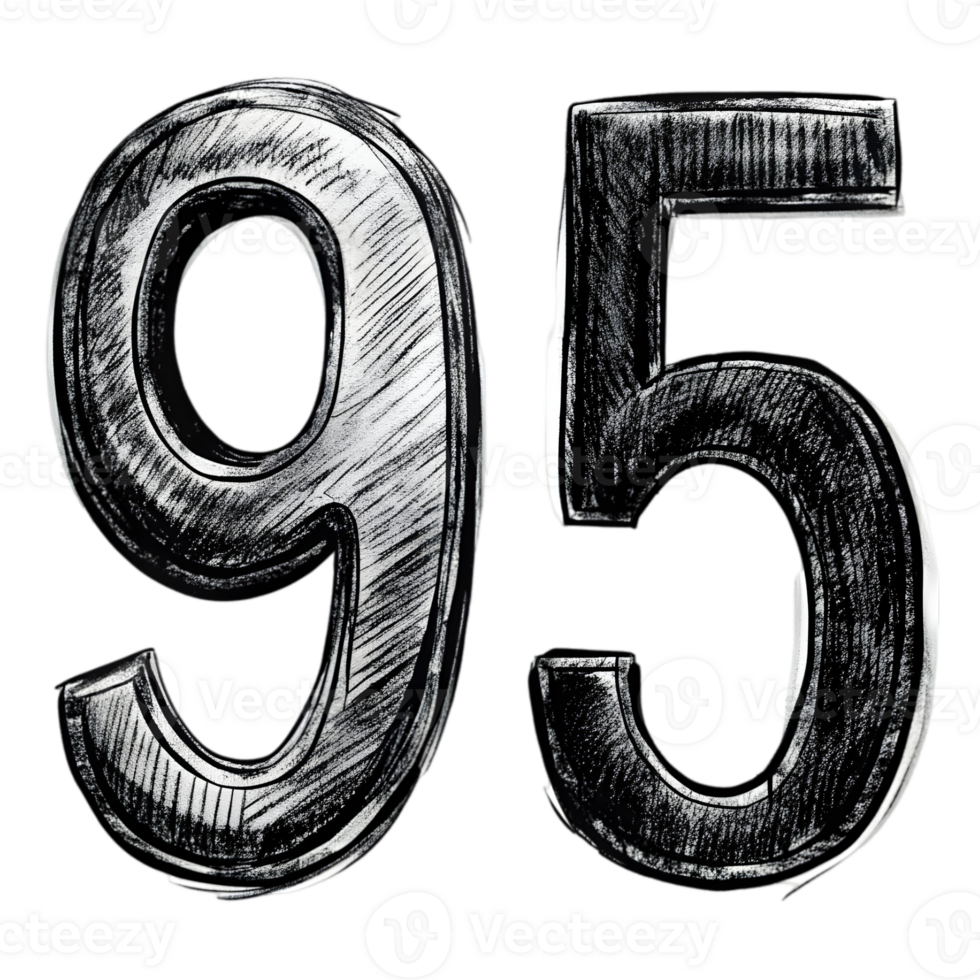 Hand-Drawn Grunge Number 95 - Black Marker Isolated on Transparent Background png